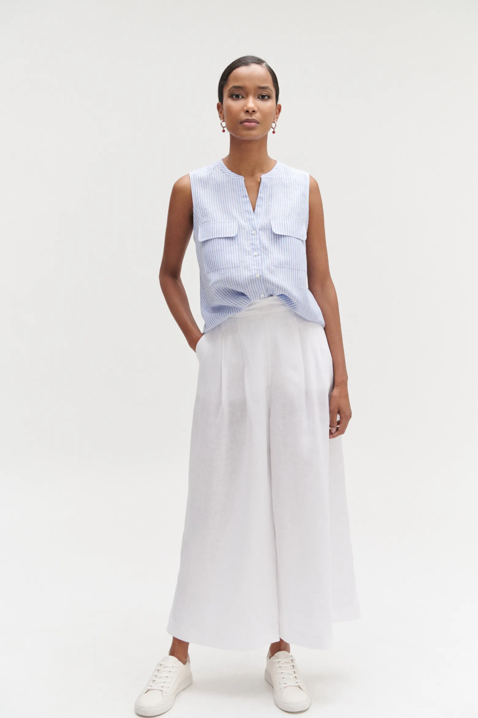 Chemise Chambray Rayee 100% Lin Femme*CAROLL Sale