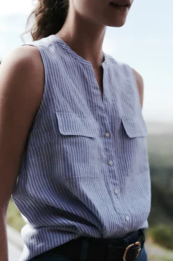 Chemise Chambray Rayee 100% Lin Femme*CAROLL Sale