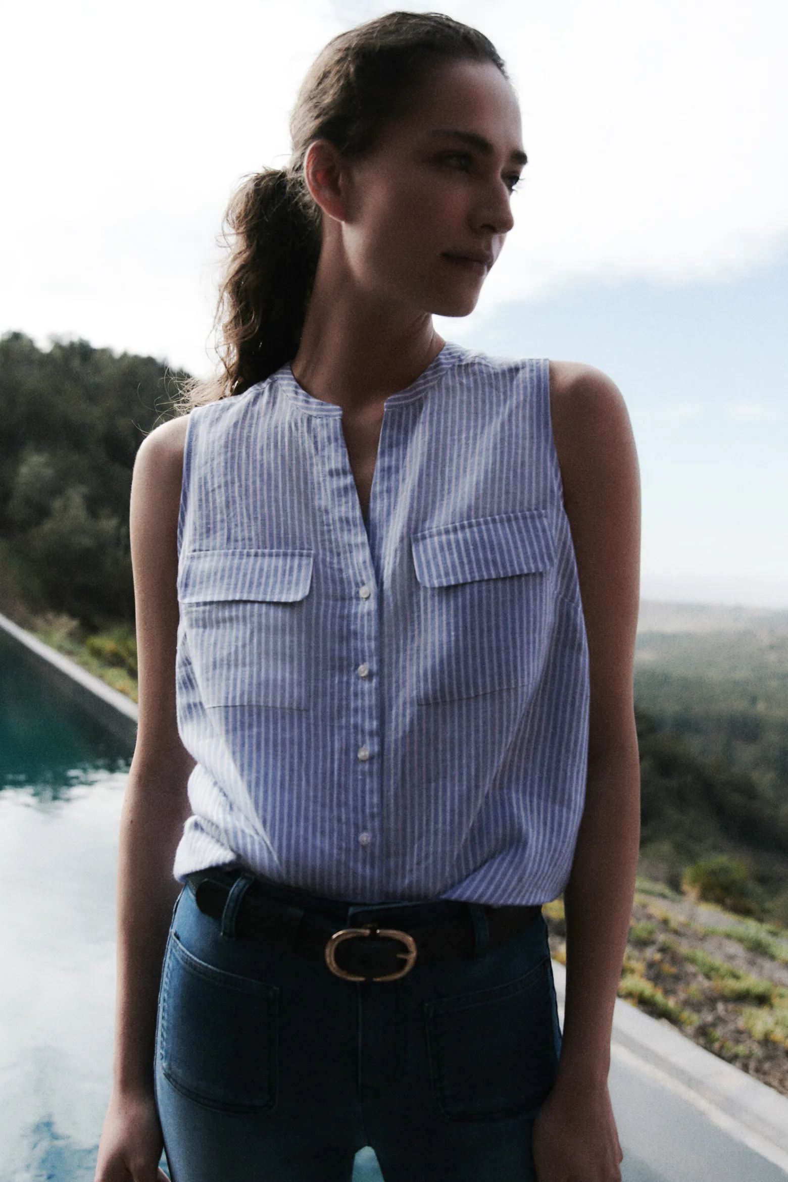 Chemise Chambray Rayee 100% Lin Femme*CAROLL Sale
