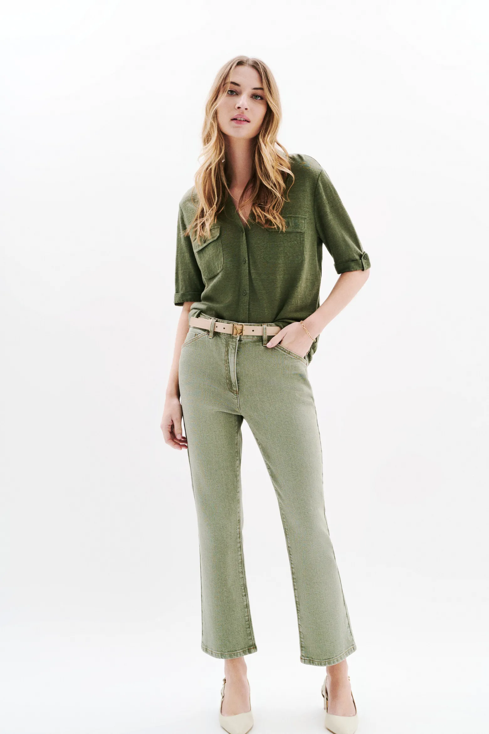 Chemise Estela 100% Lin Vert Kaki Femme*CAROLL Hot