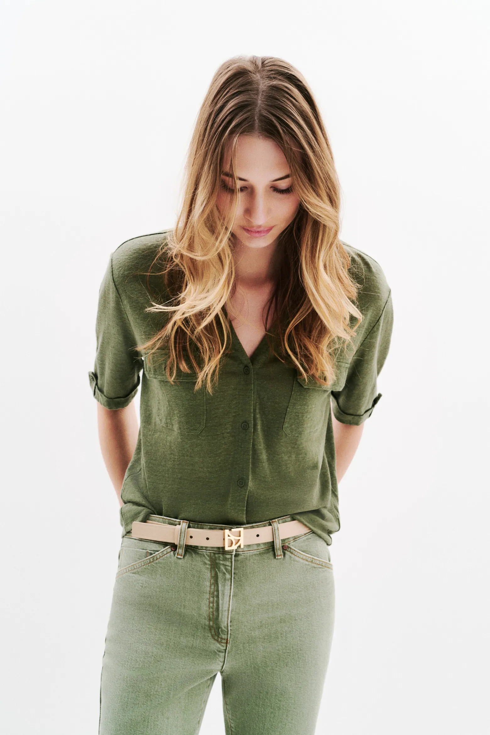 Chemise Estela 100% Lin Vert Kaki Femme*CAROLL Hot
