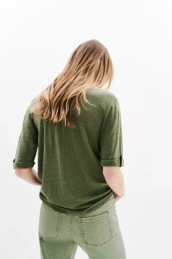 Chemise Estela 100% Lin Vert Kaki Femme*CAROLL Hot