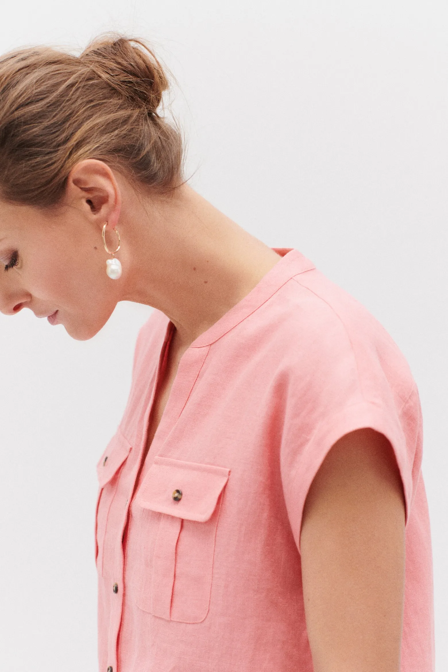 Chemise Gina 100% Lin Rose Corail Femme*CAROLL Online