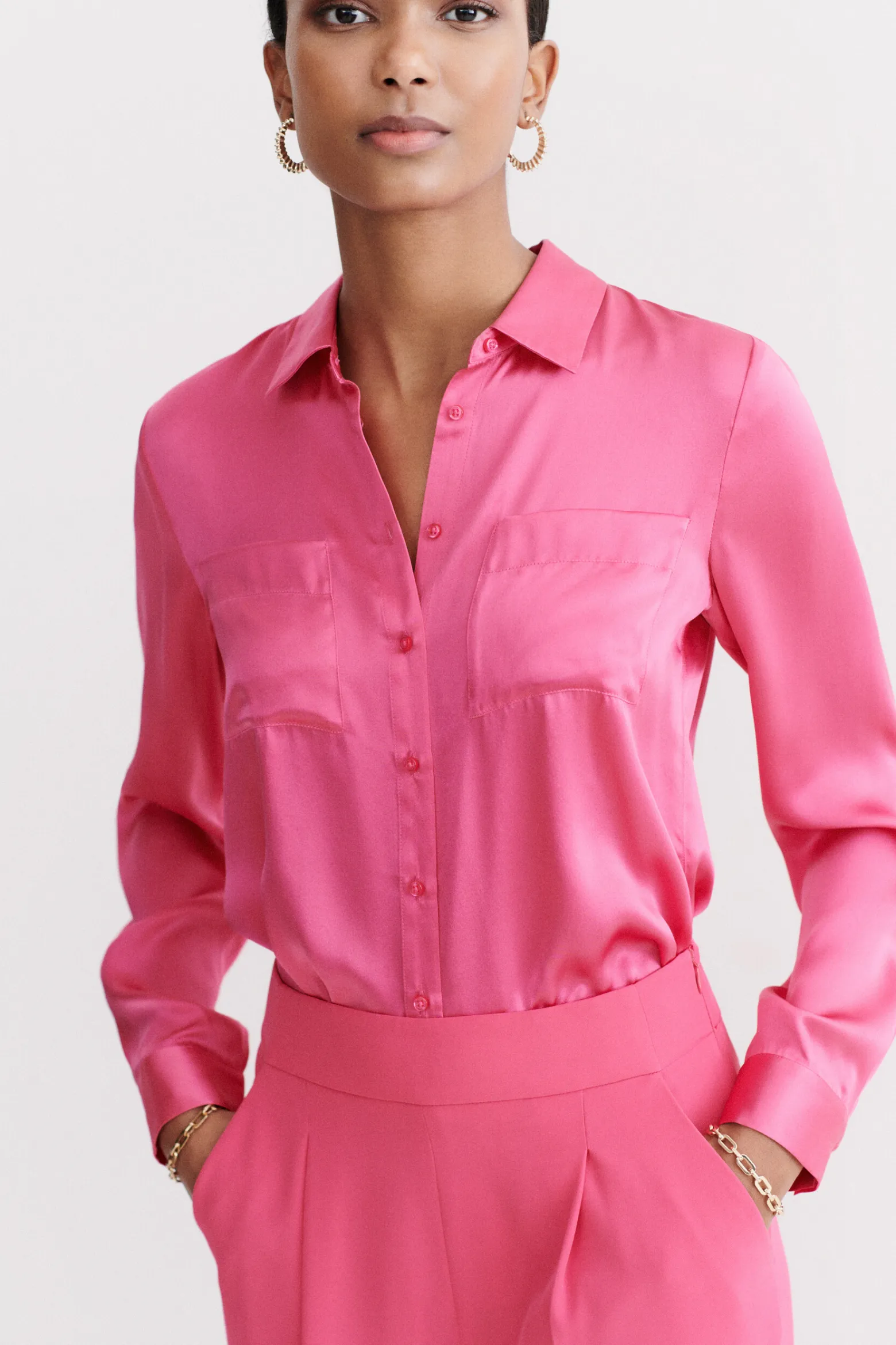 Chemise Jeanne B En Soie Rose Fushia Femme*CAROLL Cheap