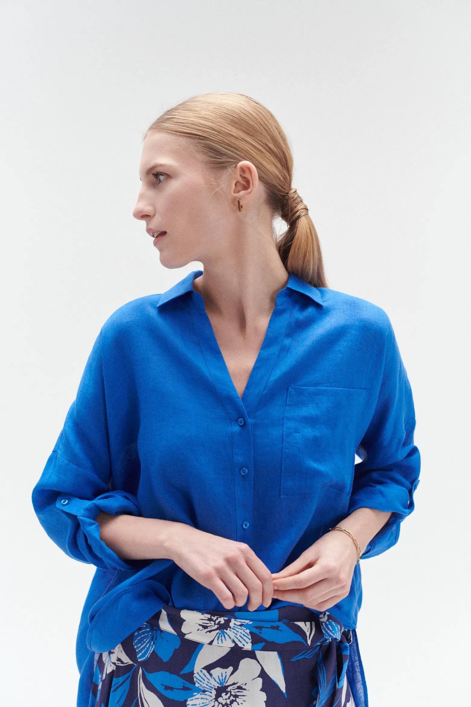 Chemise Sandy Oversize 100% Lin Bleu Electrique Femme*CAROLL Store