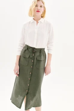 Jupe Agnes 100% Lin Vert Kaki Femme*CAROLL Store