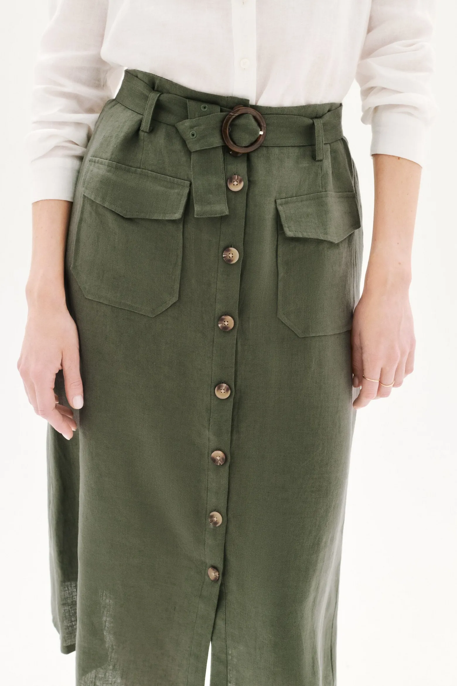Jupe Agnes 100% Lin Vert Kaki Femme*CAROLL Store