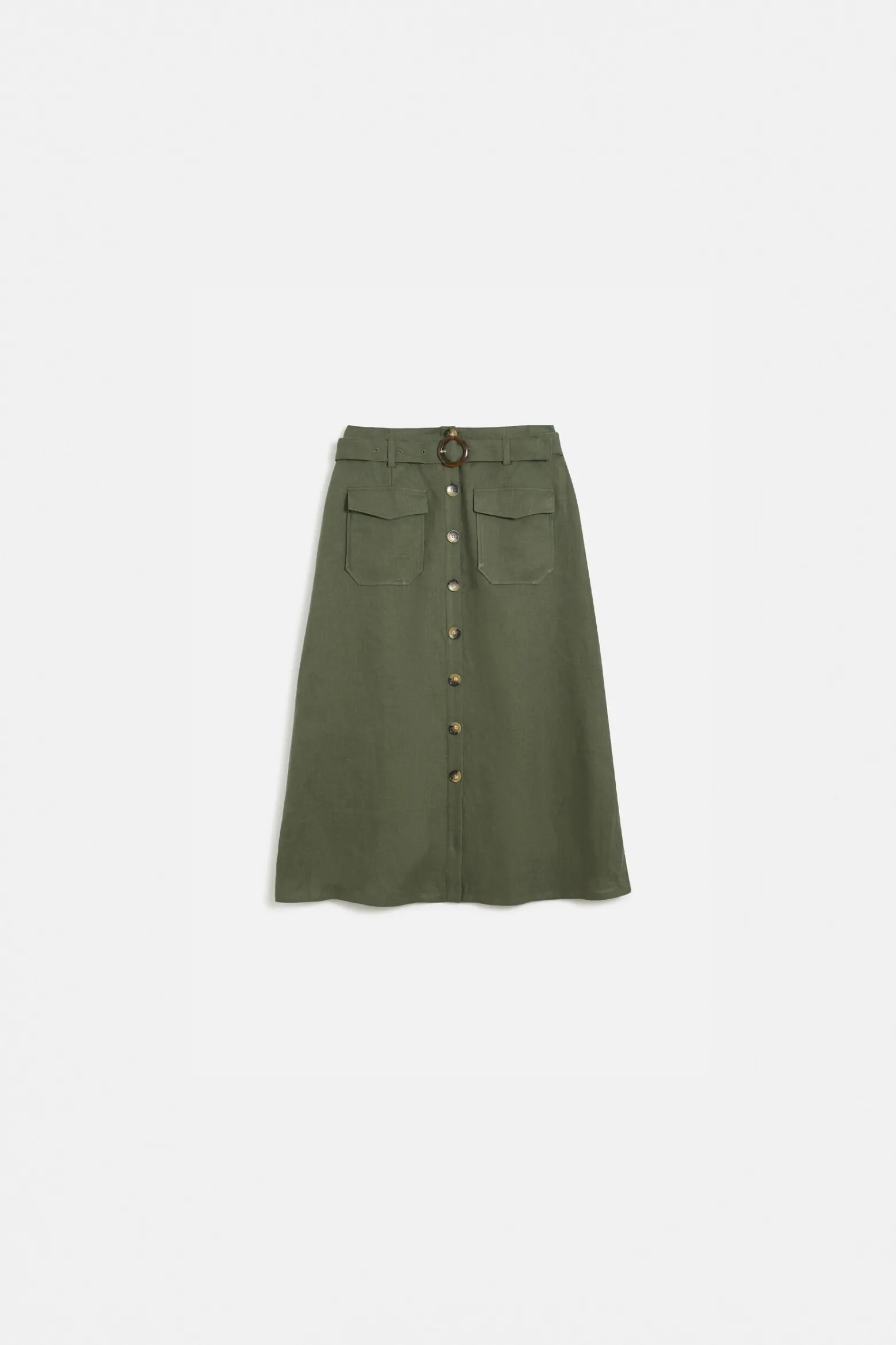 Jupe Agnes 100% Lin Vert Kaki Femme*CAROLL Store