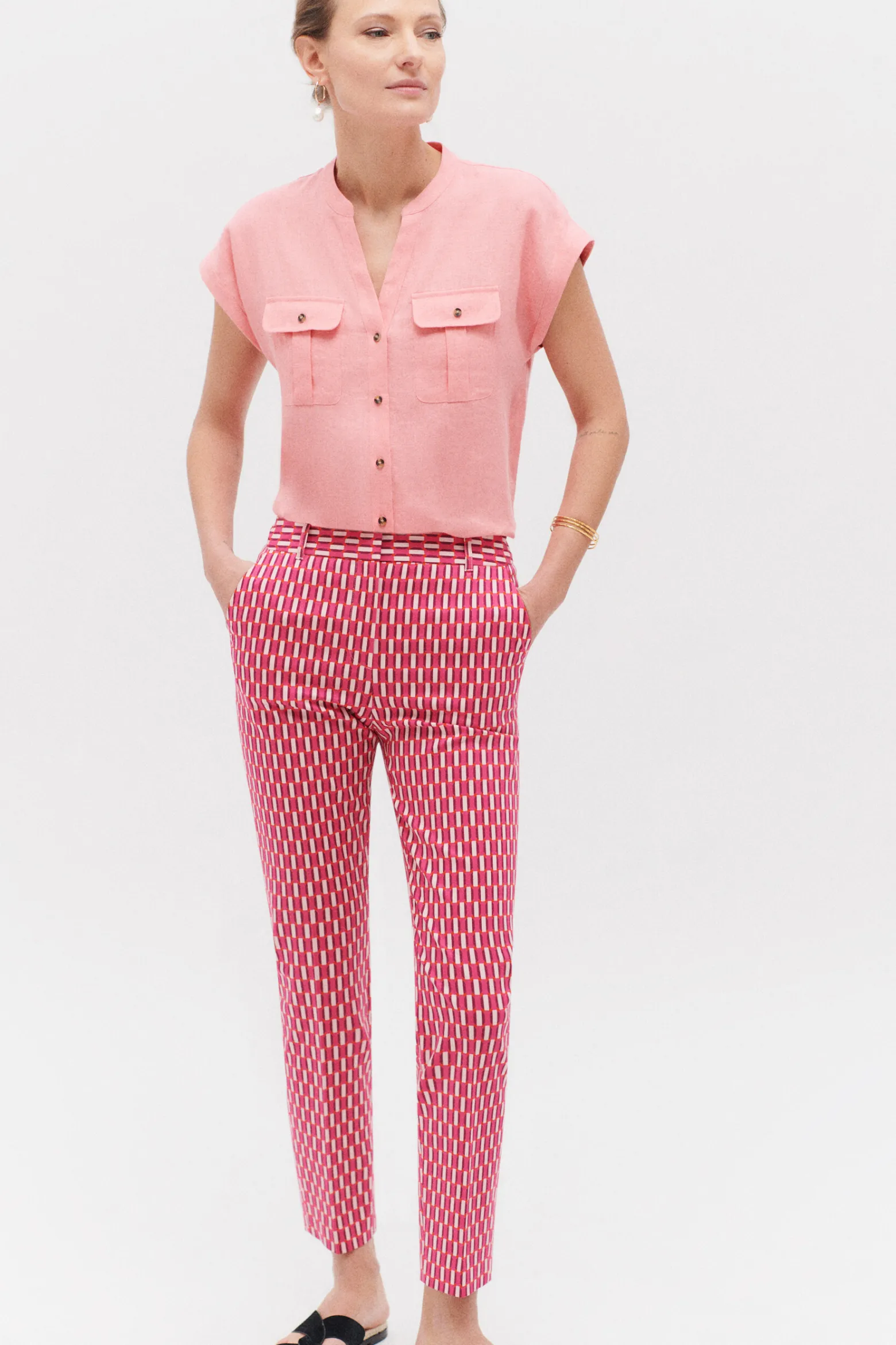 Pantalon Gabin A Motifs Graphiques Rose Fushia Femme*CAROLL Fashion