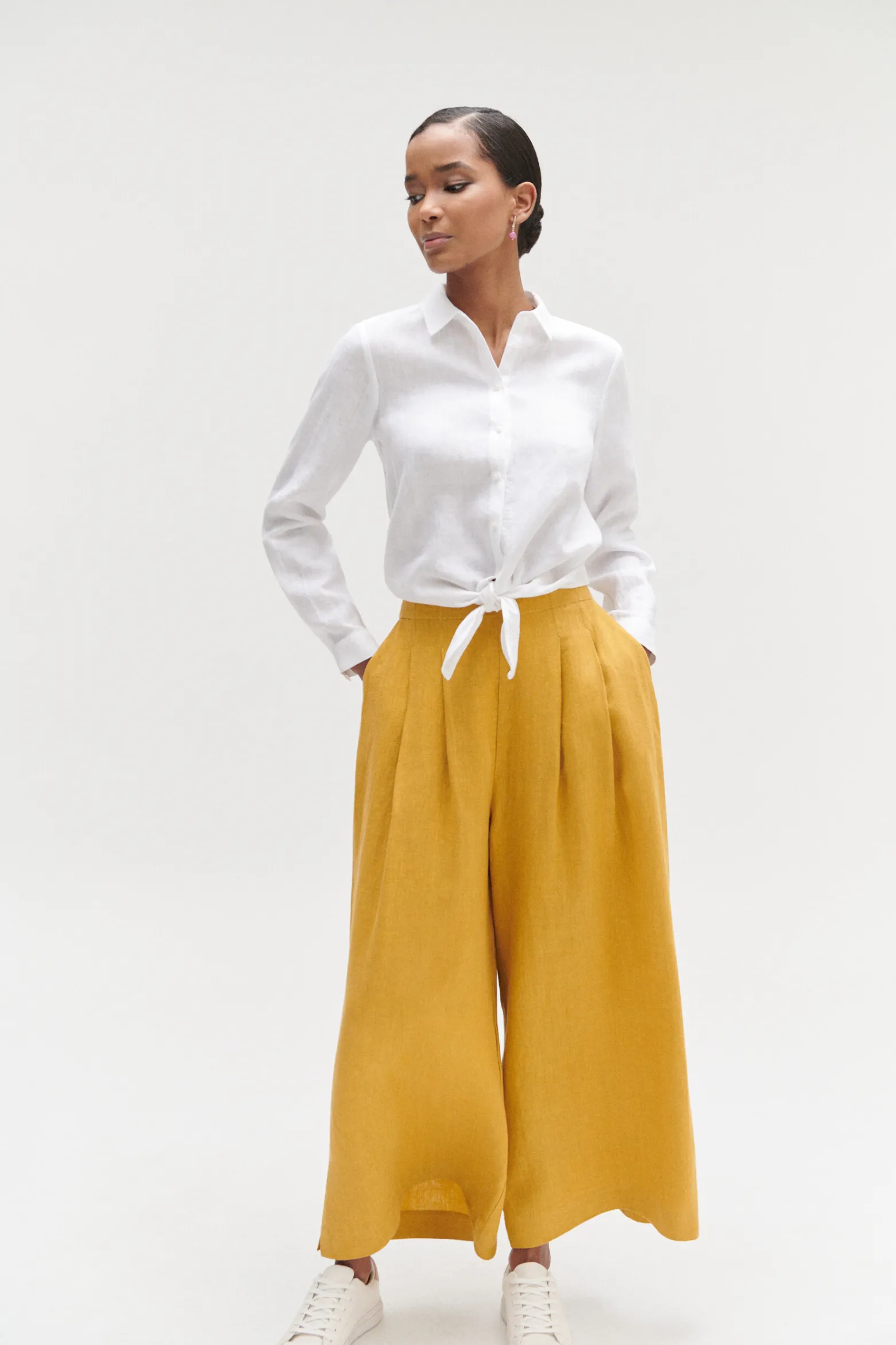 Pantalon Valvano Jupe-Culotte 100% Lin Jaune Or Femme*CAROLL Flash Sale