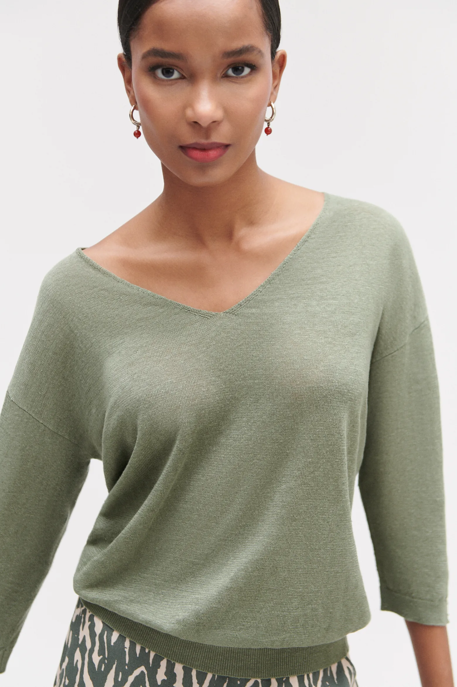 Pull Alicia Col V 100% Lin Femme*CAROLL Discount