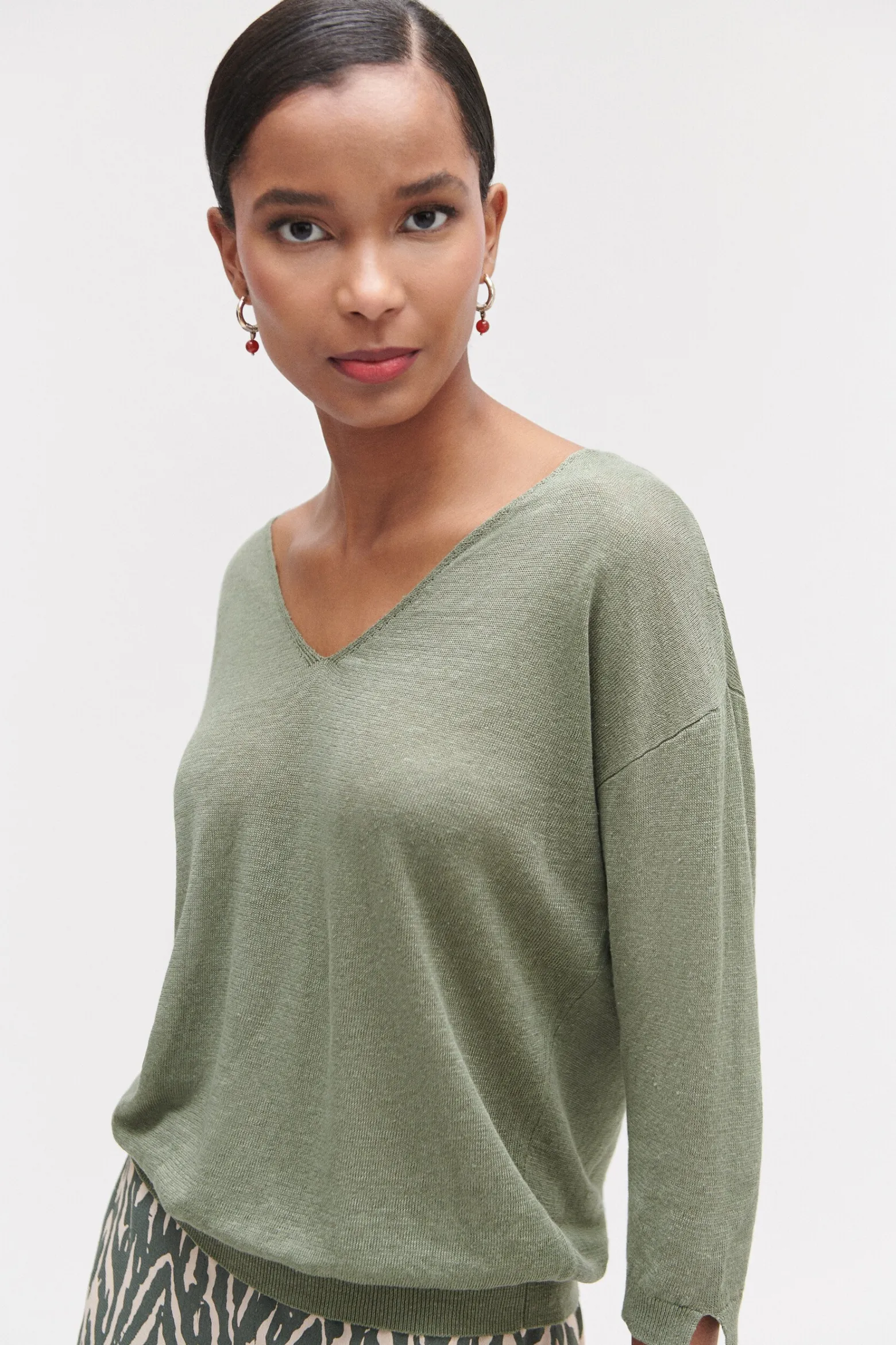 Pull Alicia Col V 100% Lin Femme*CAROLL Discount