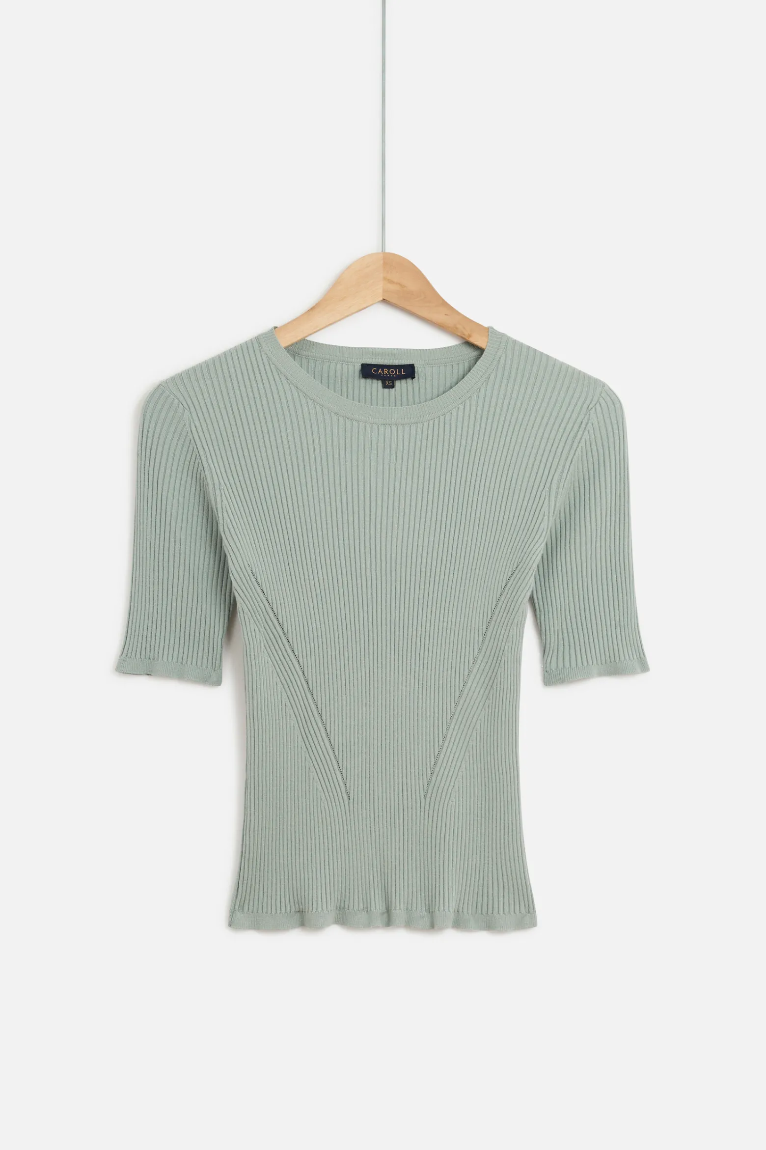 Pull Jim En Maille Cotelee Vert Clair Femme*CAROLL Clearance