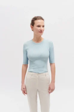 Pull Jim En Maille Cotelee Bleu Ciel Femme*CAROLL Cheap