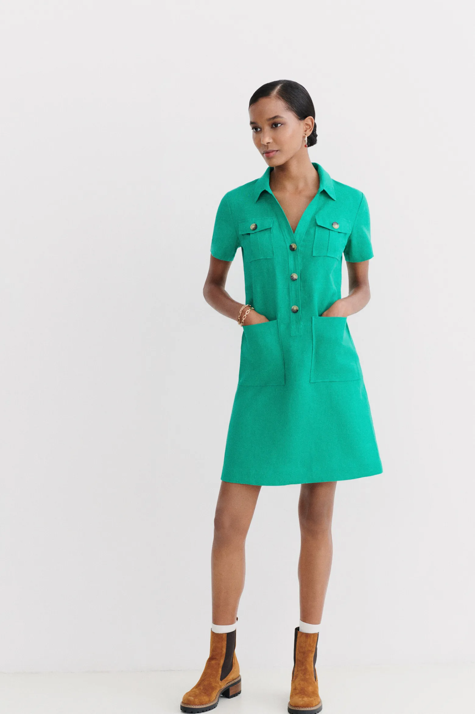 Robe Laure 100% Lin Vert Emeraude Femme*CAROLL Sale