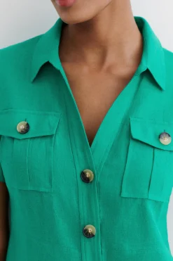 Robe Laure 100% Lin Vert Emeraude Femme*CAROLL Sale