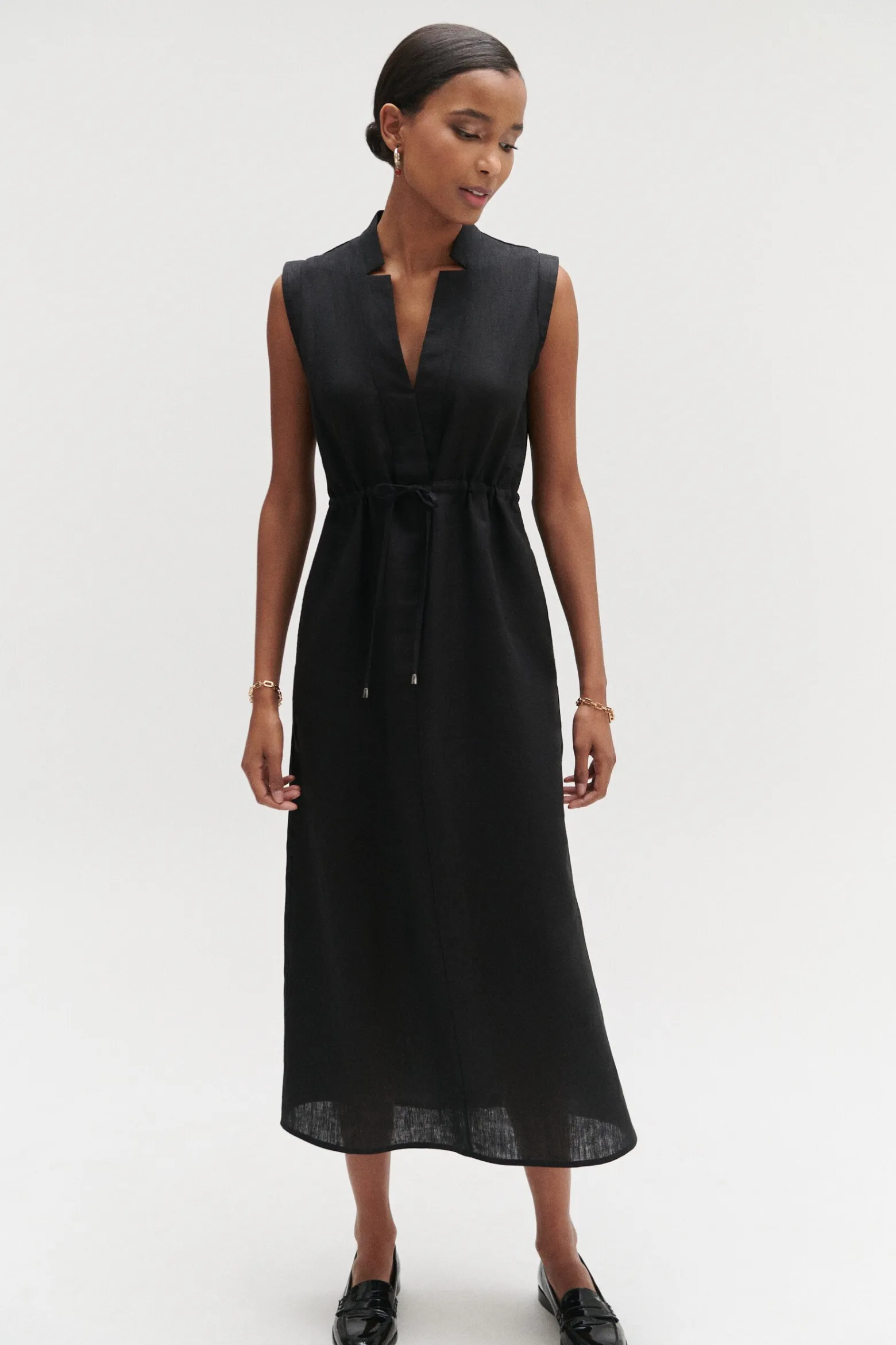 Robe Longue Amy 100% Lin Noir Femme*CAROLL Discount