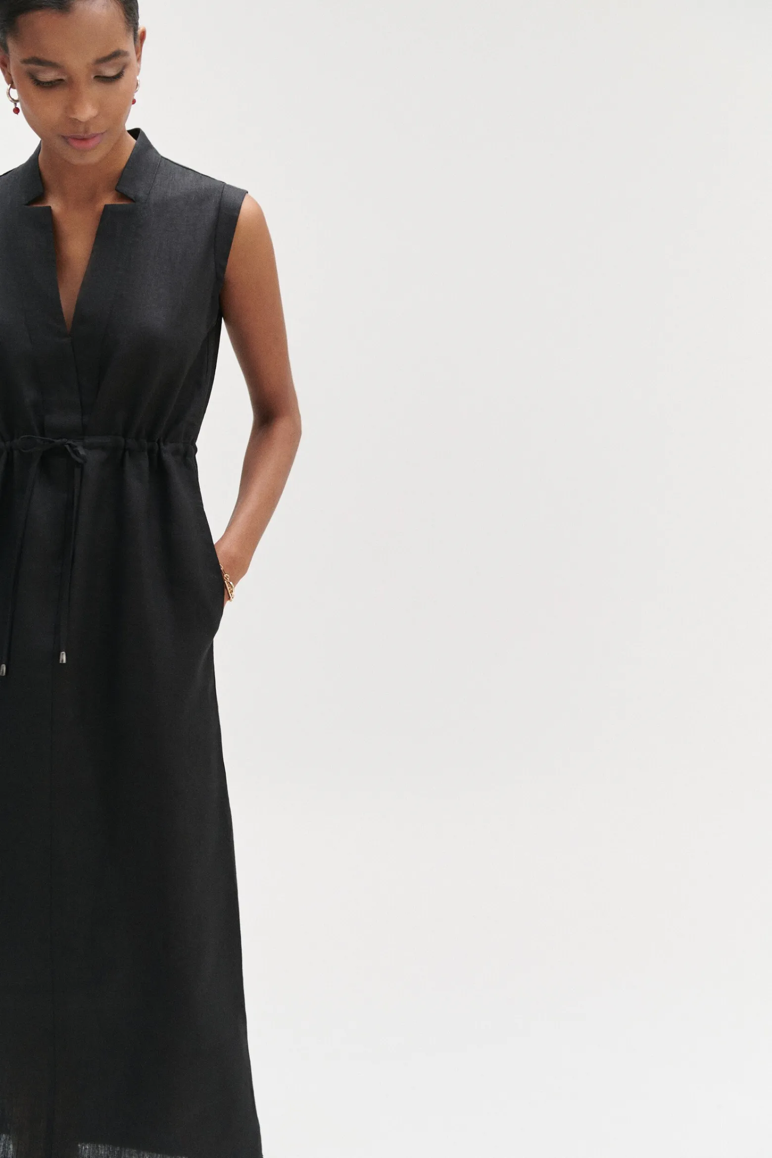 Robe Longue Amy 100% Lin Noir Femme*CAROLL Discount