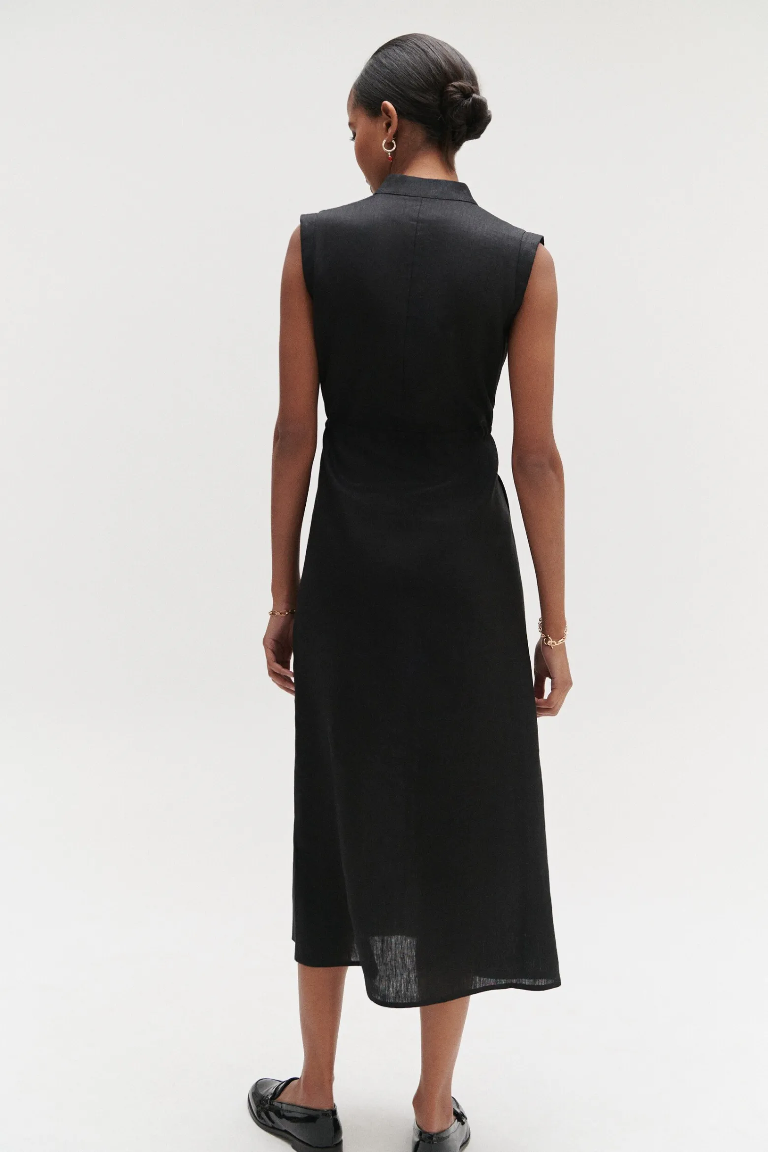 Robe Longue Amy 100% Lin Noir Femme*CAROLL Discount