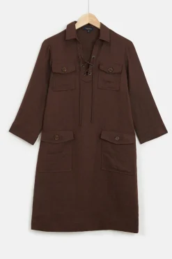 Robe Meyer 100% Lin Marron Fonce Femme*CAROLL Cheap