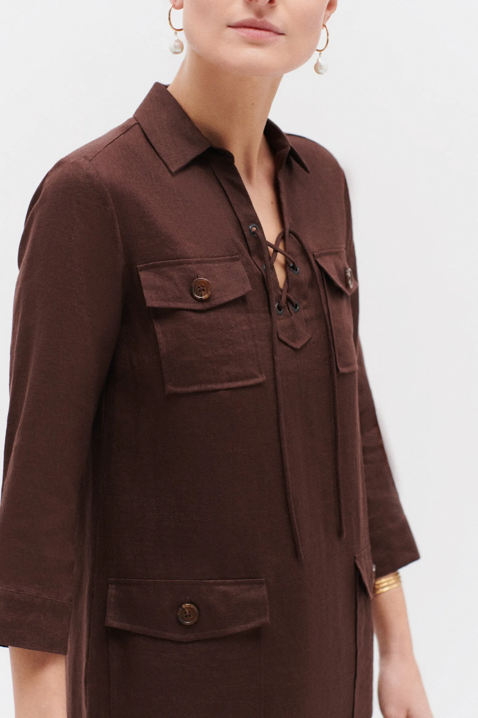 Robe Meyer 100% Lin Marron Fonce Femme*CAROLL Cheap