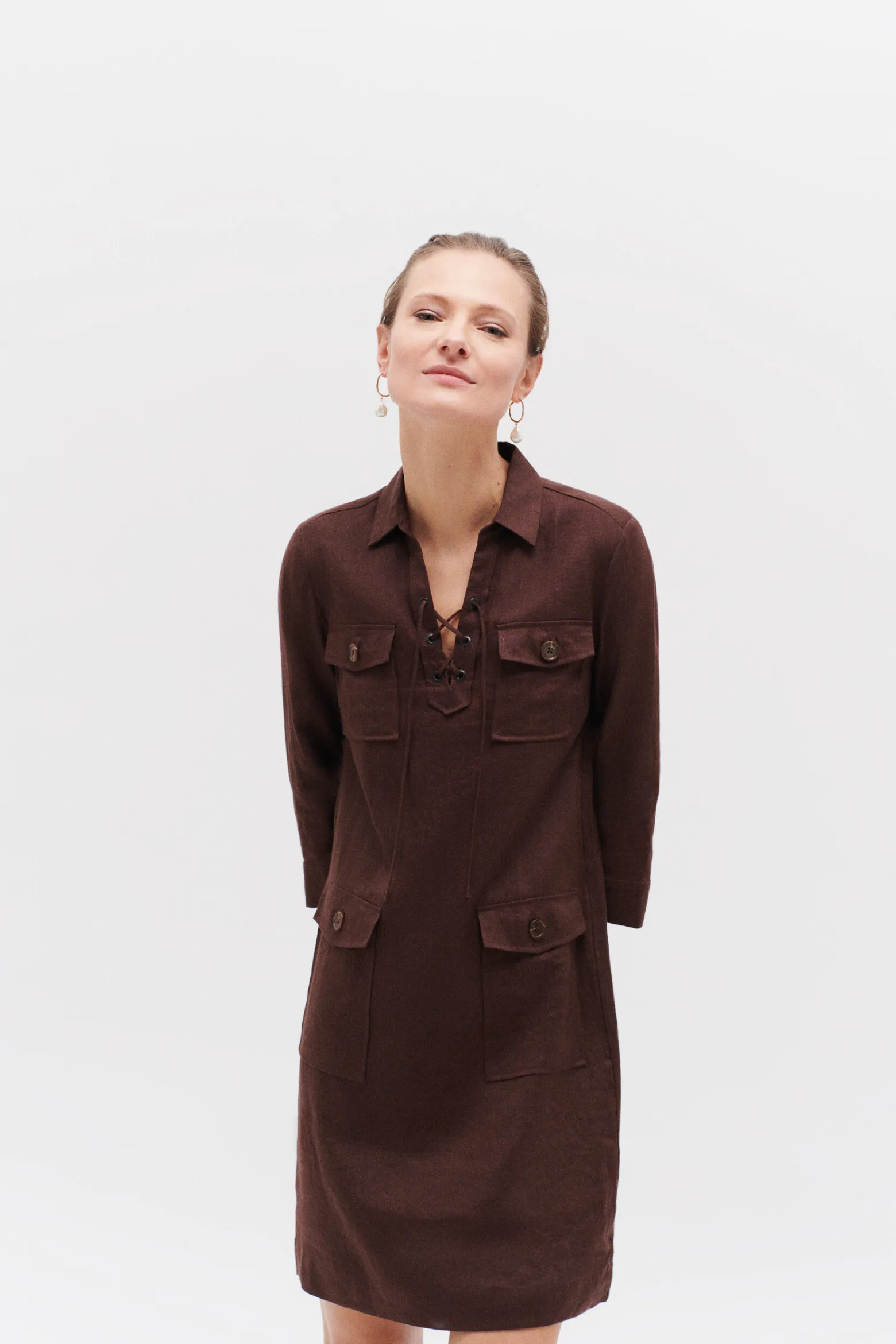 Robe Meyer 100% Lin Marron Fonce Femme*CAROLL Cheap