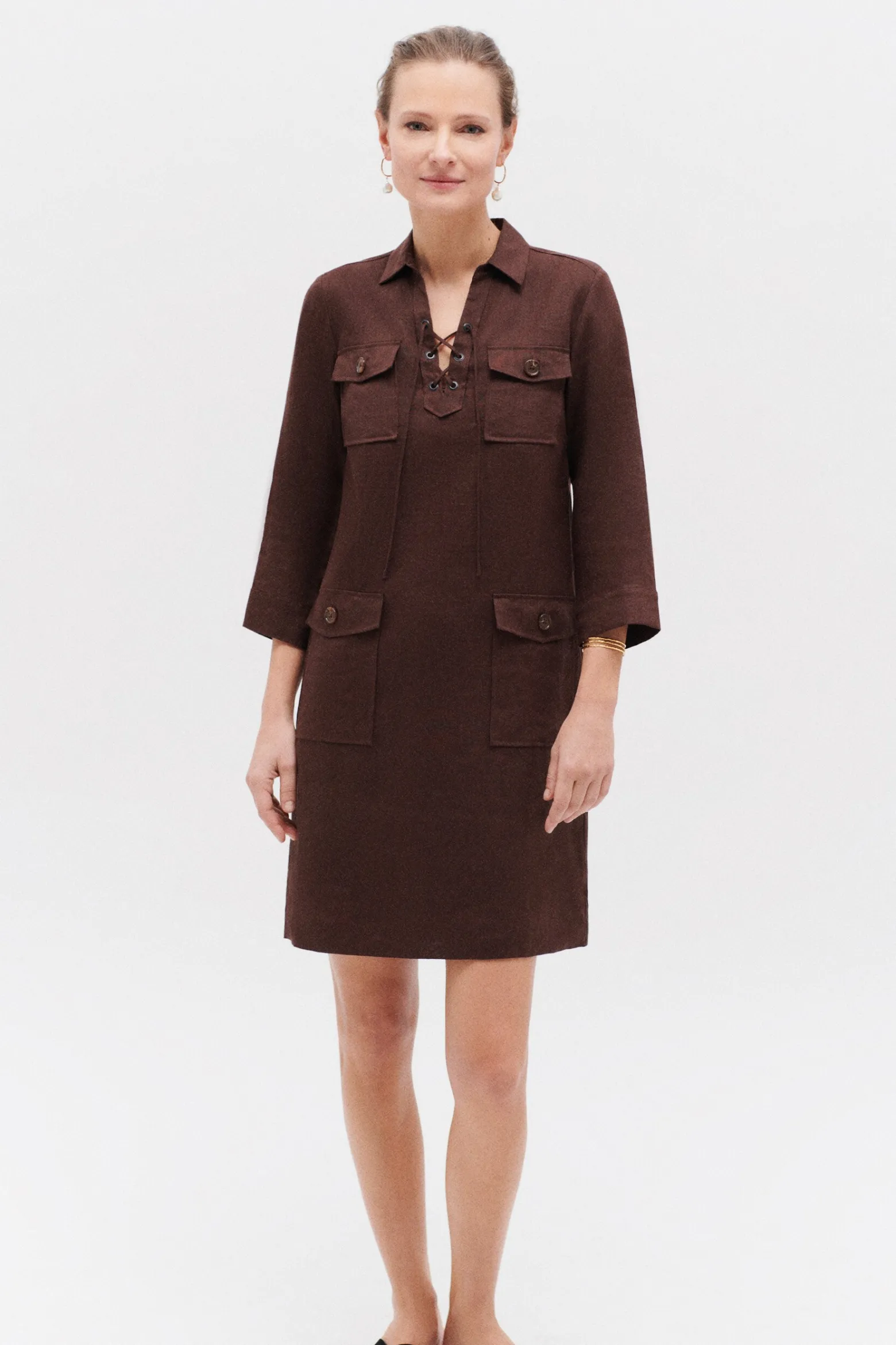 Robe Meyer 100% Lin Marron Fonce Femme*CAROLL Cheap