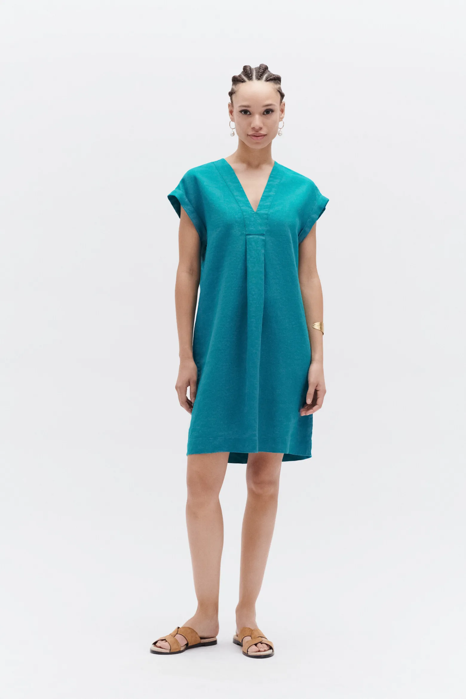 Robe Mirabelle 100% Lin Vert Emeraude Femme*CAROLL Best