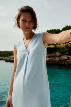Robe Pamela 100% Lin Bleu Ciel Femme*CAROLL Best Sale