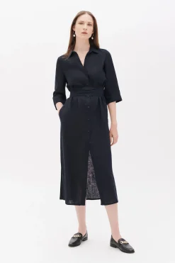 Robe Yana 100% Lin Bleu Marine Femme*CAROLL Fashion