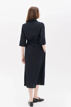 Robe Yana 100% Lin Bleu Marine Femme*CAROLL Fashion
