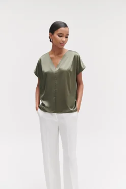 Top Victor Satine Vert Kaki Femme*CAROLL Flash Sale
