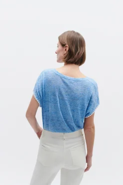 T-Shirt Evita 100% Lin Bleu Femme*CAROLL Sale
