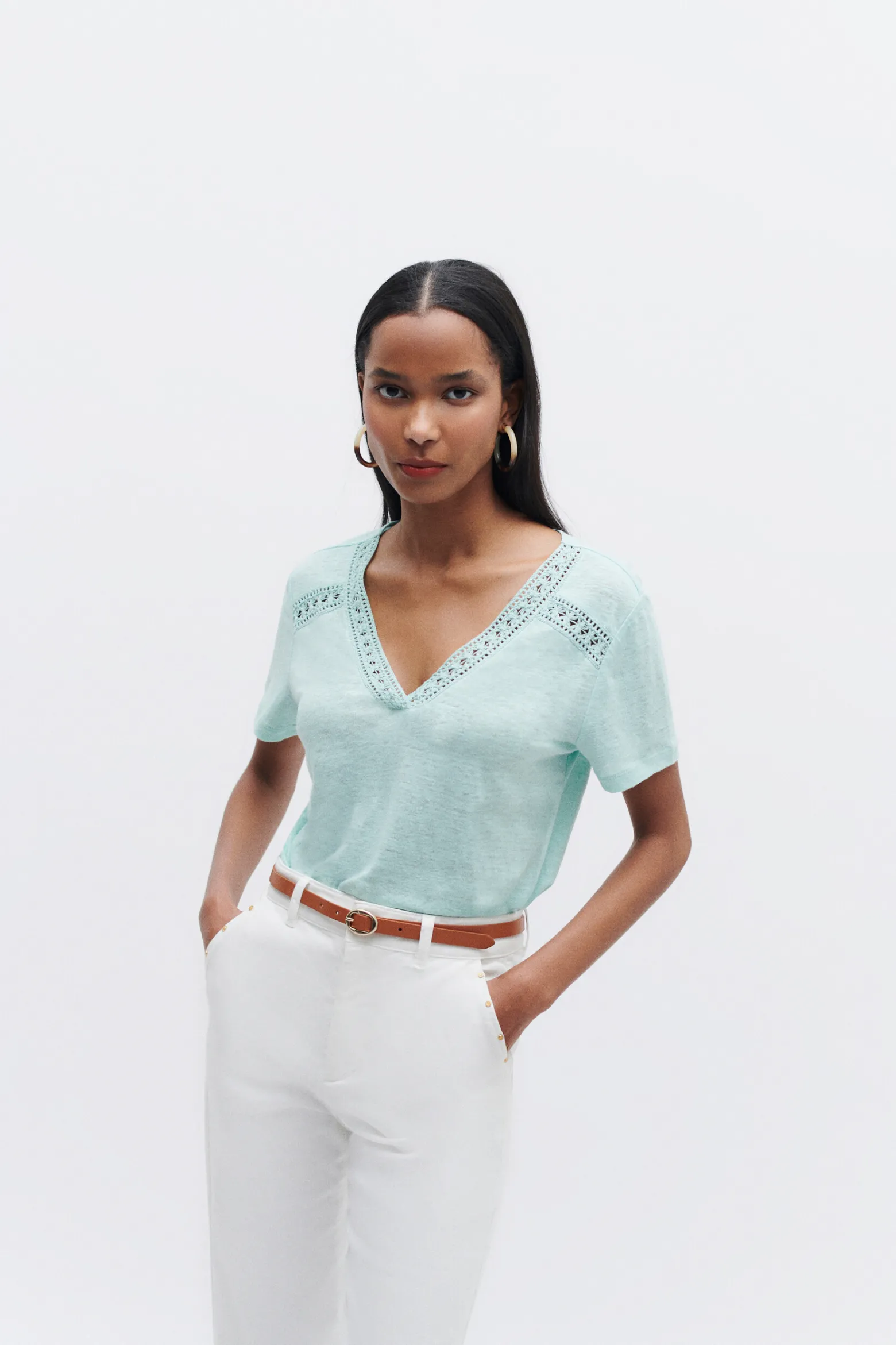 T-Shirt Lolita 100% Lin Vert Menthe Femme*CAROLL Cheap