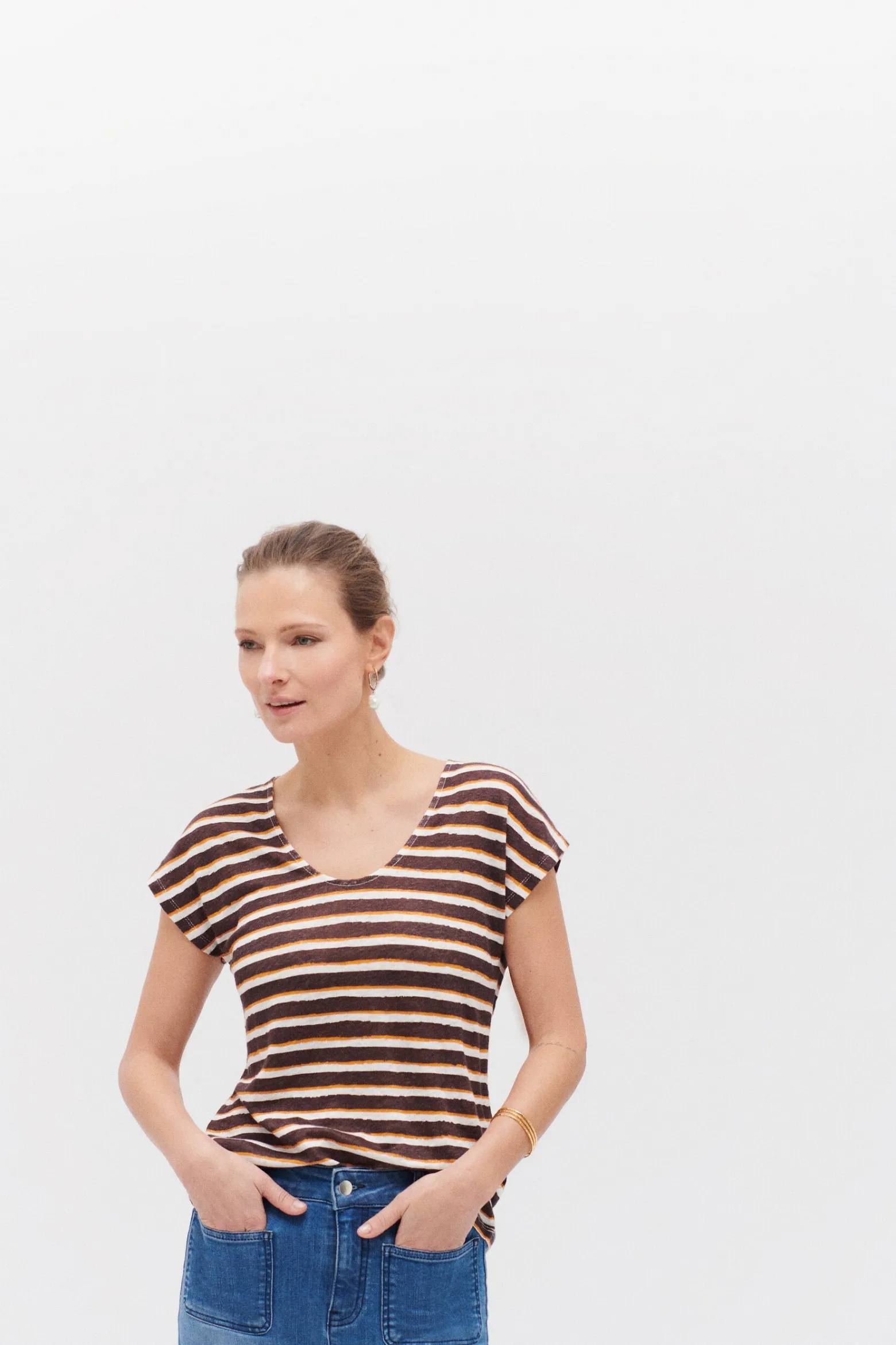 T-Shirt Murina 100% Lin Marron Fonce Femme*CAROLL Cheap
