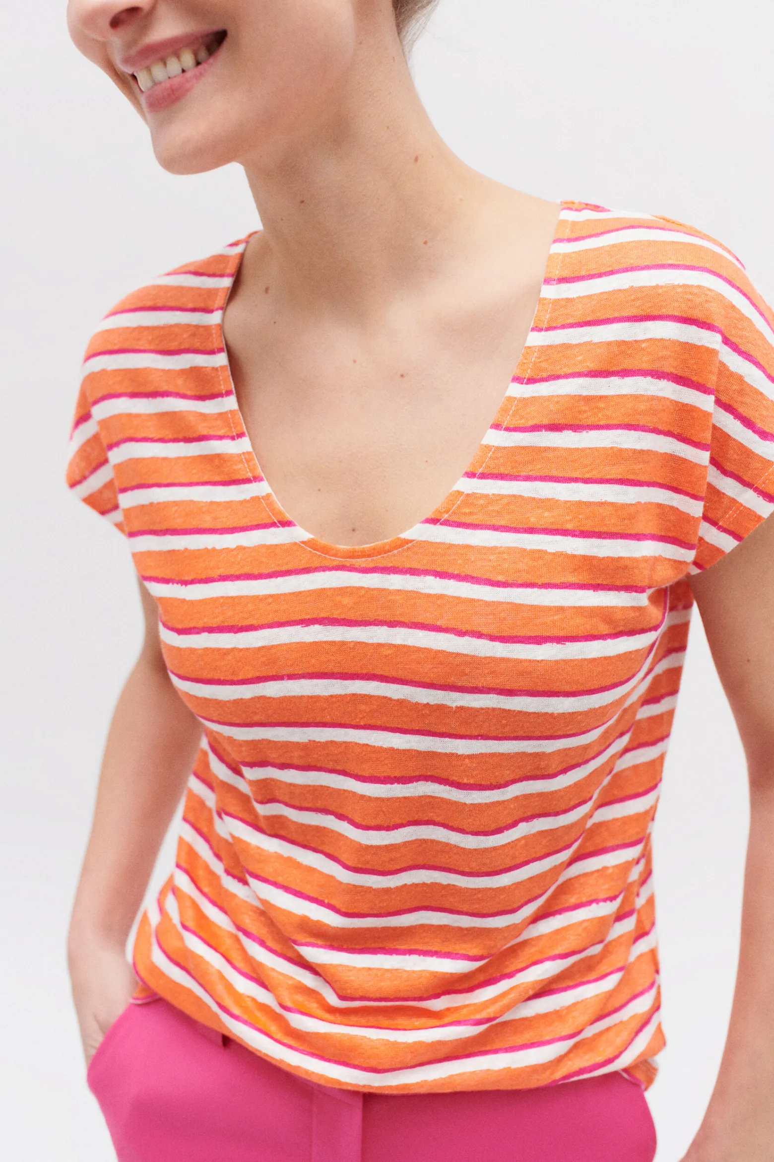 T-Shirt Murina 100% Lin Orange Femme*CAROLL Clearance